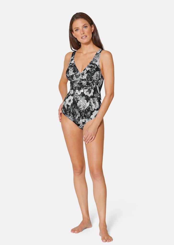 V-neck swimming costume with floral print 1
