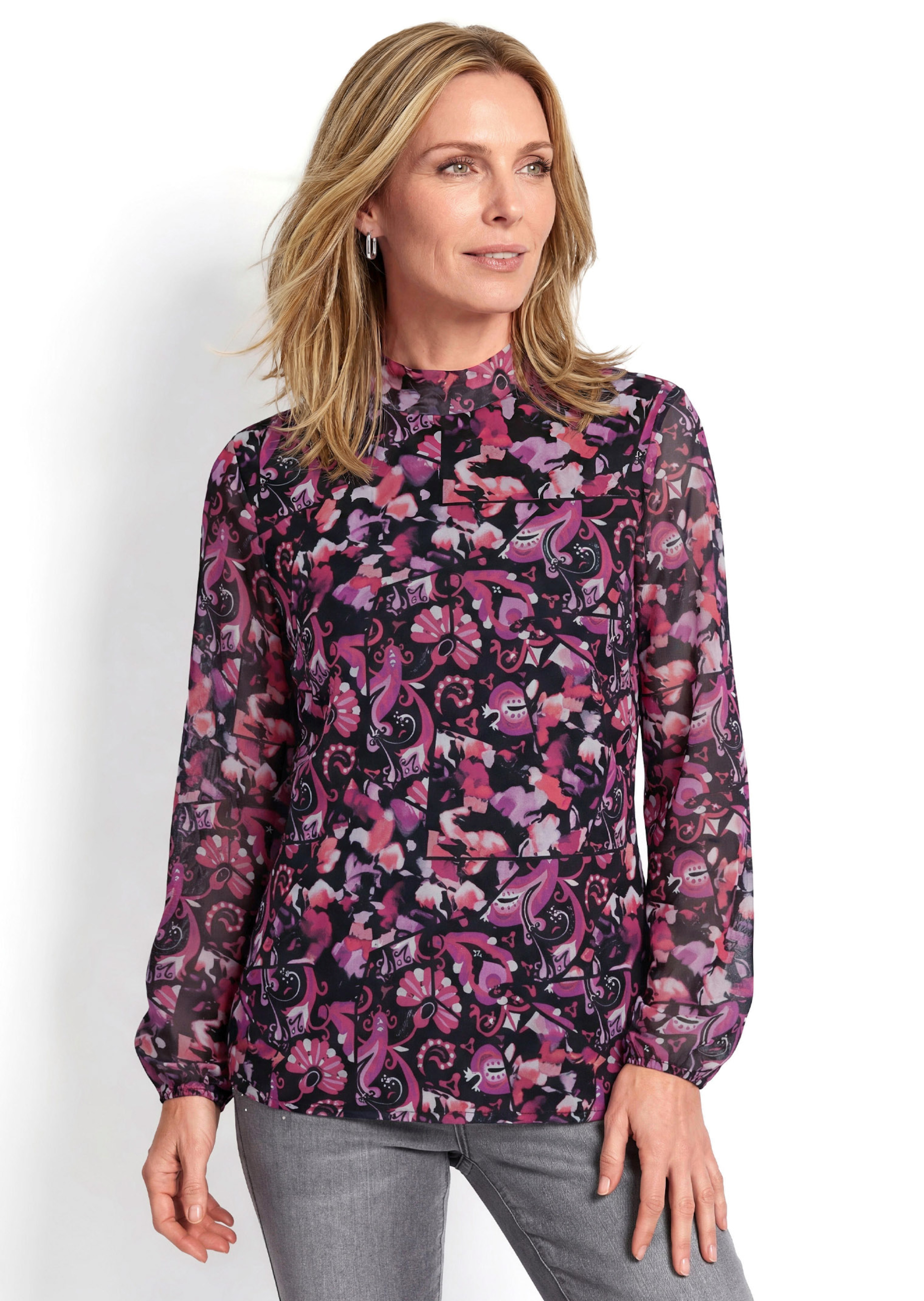 Leichtes Mesh-Shirt mit Stehkragen