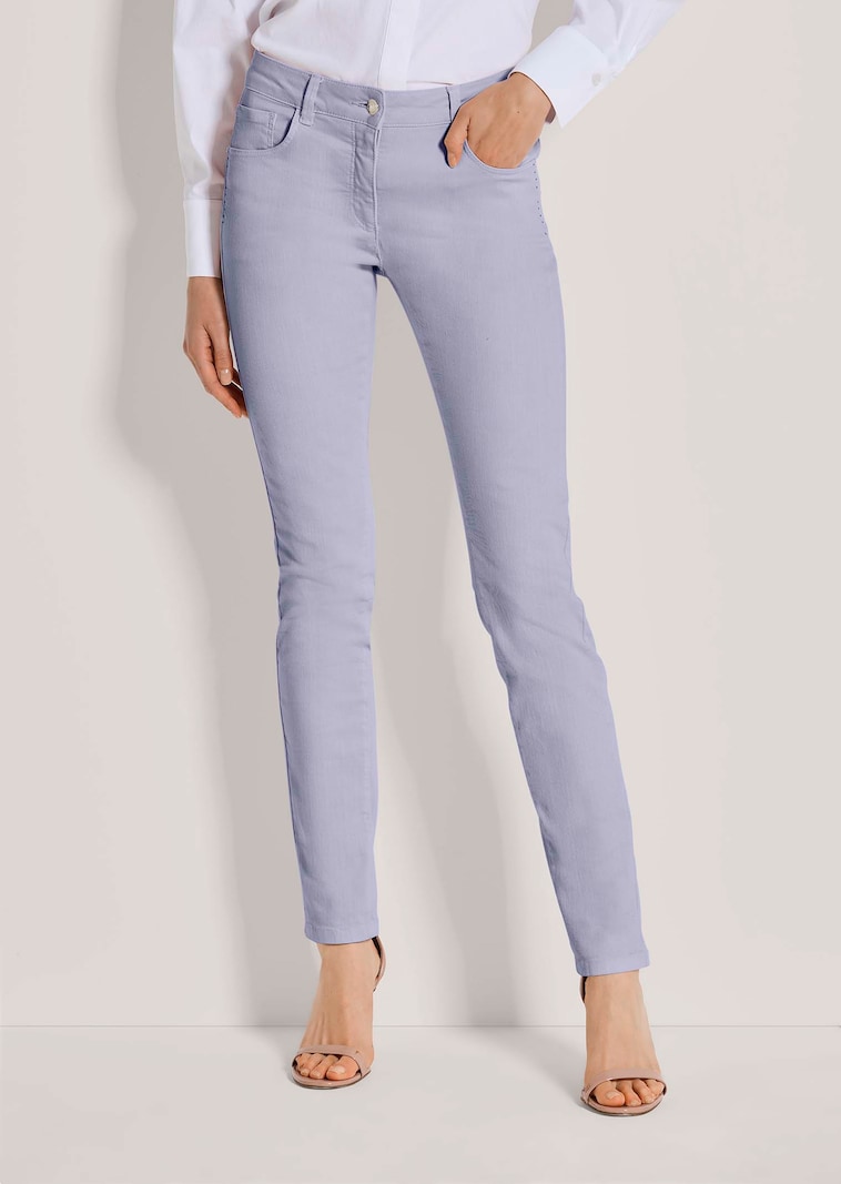 Slim five-pocket jeans met strassaccenten