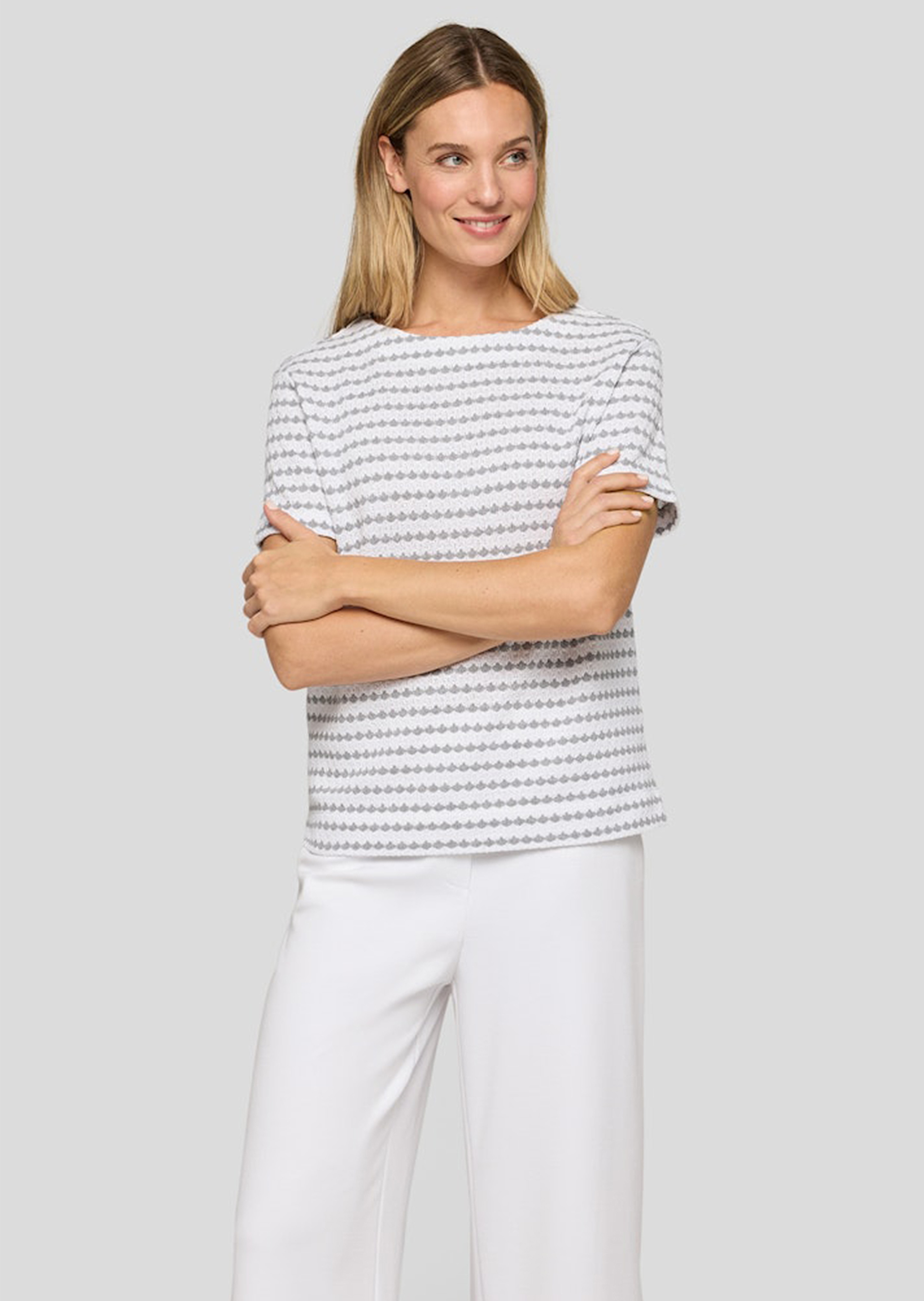 Pull à manches courtes en tricot structuré, avec coton