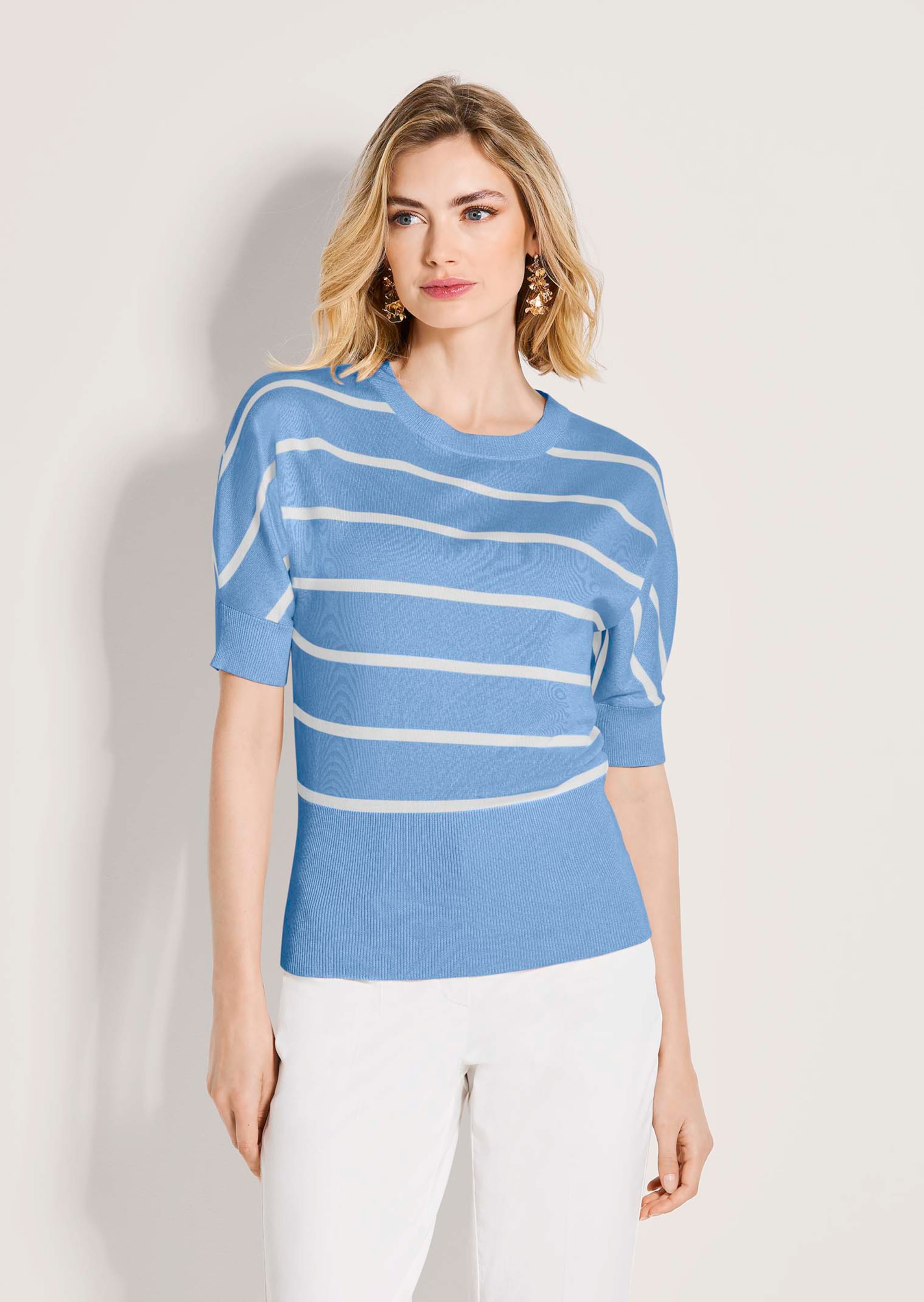 Ringelpullover mit Halbarm und breitem Bund