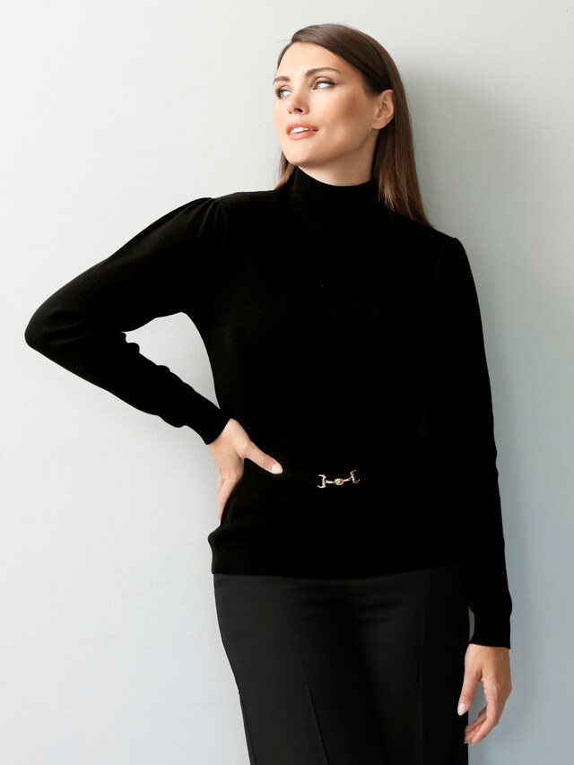 Pullover mit gürteloptik und eleganter Schmuckschließe 3