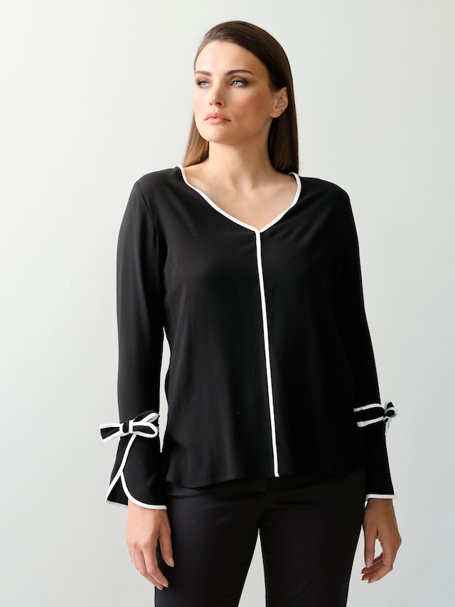 Bluse mit kontrastfarbigen Blenden