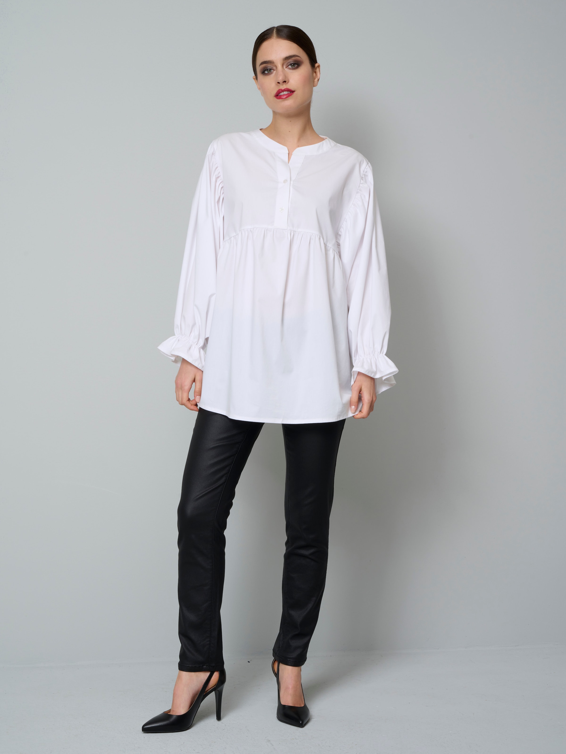 Popelinebluse mit Stehkragen