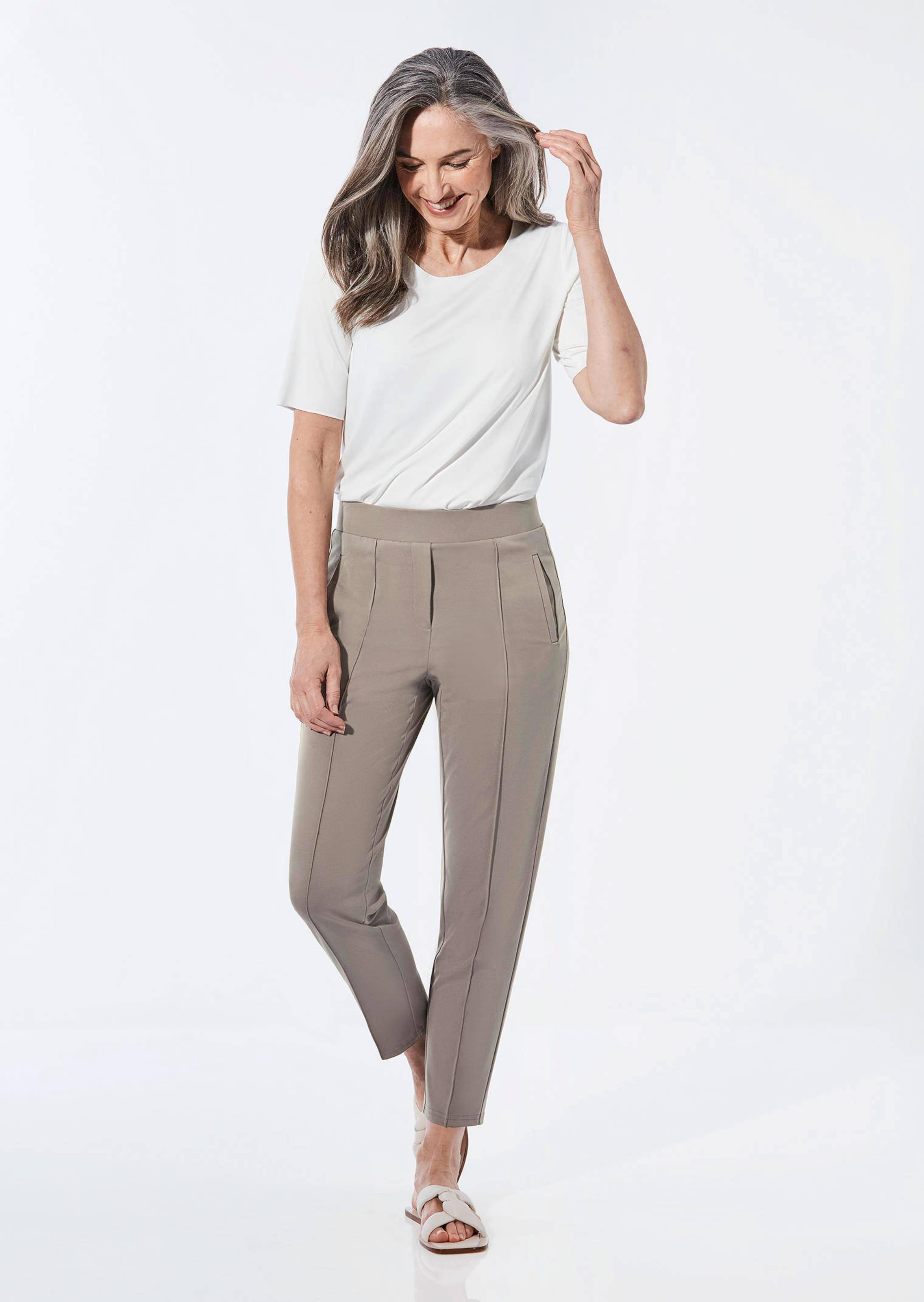 Pantalon en jersey LOUISA confortable - taupe - Gr. 25 de Goldner Fashion