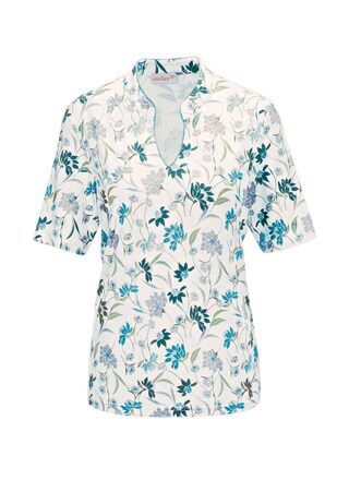 wit / turquoise / gedess. Gedessineerd shirt