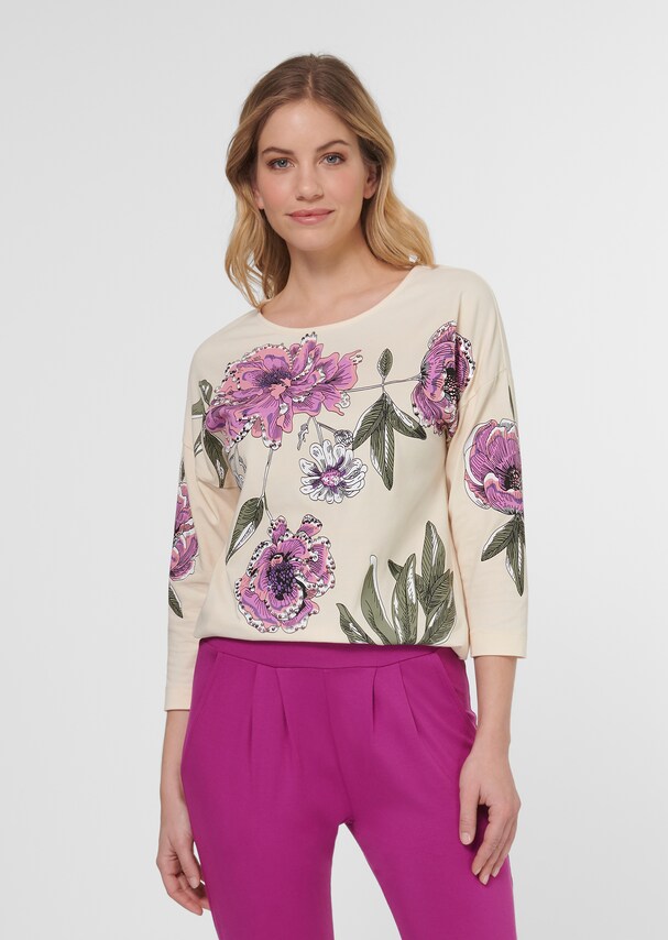 Shirt with floral motif print and 3/4 sleeves