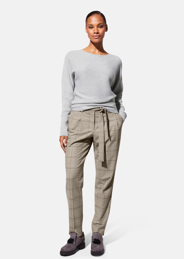 Check pleated trousers with tie belt 1