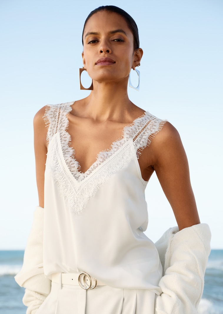 Satin-Top mit Spitze