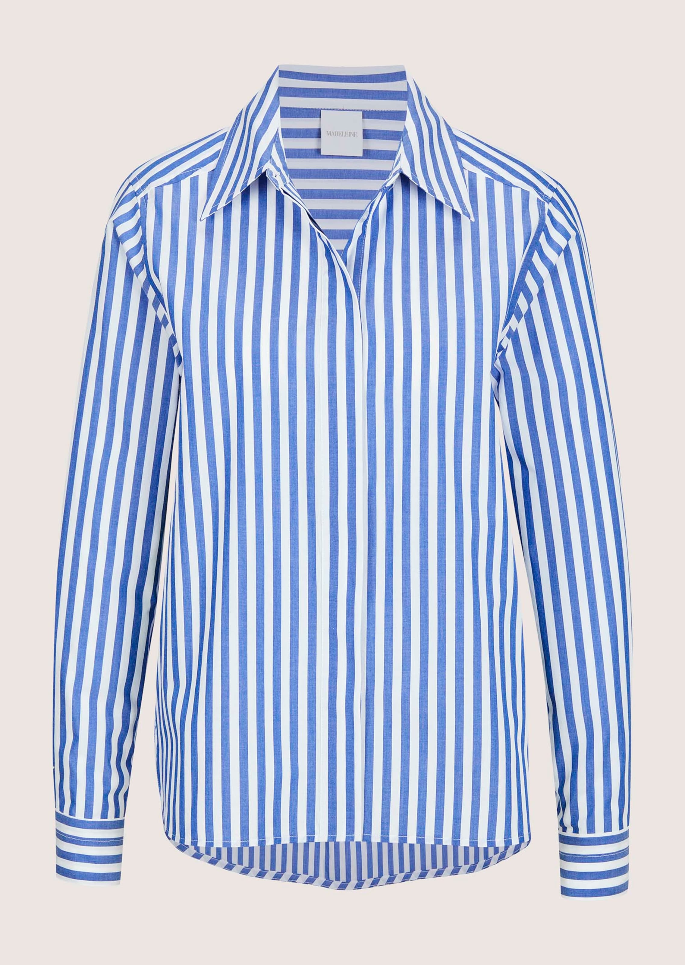 Gestreiftes Baumwollhemd mit Kontrastband