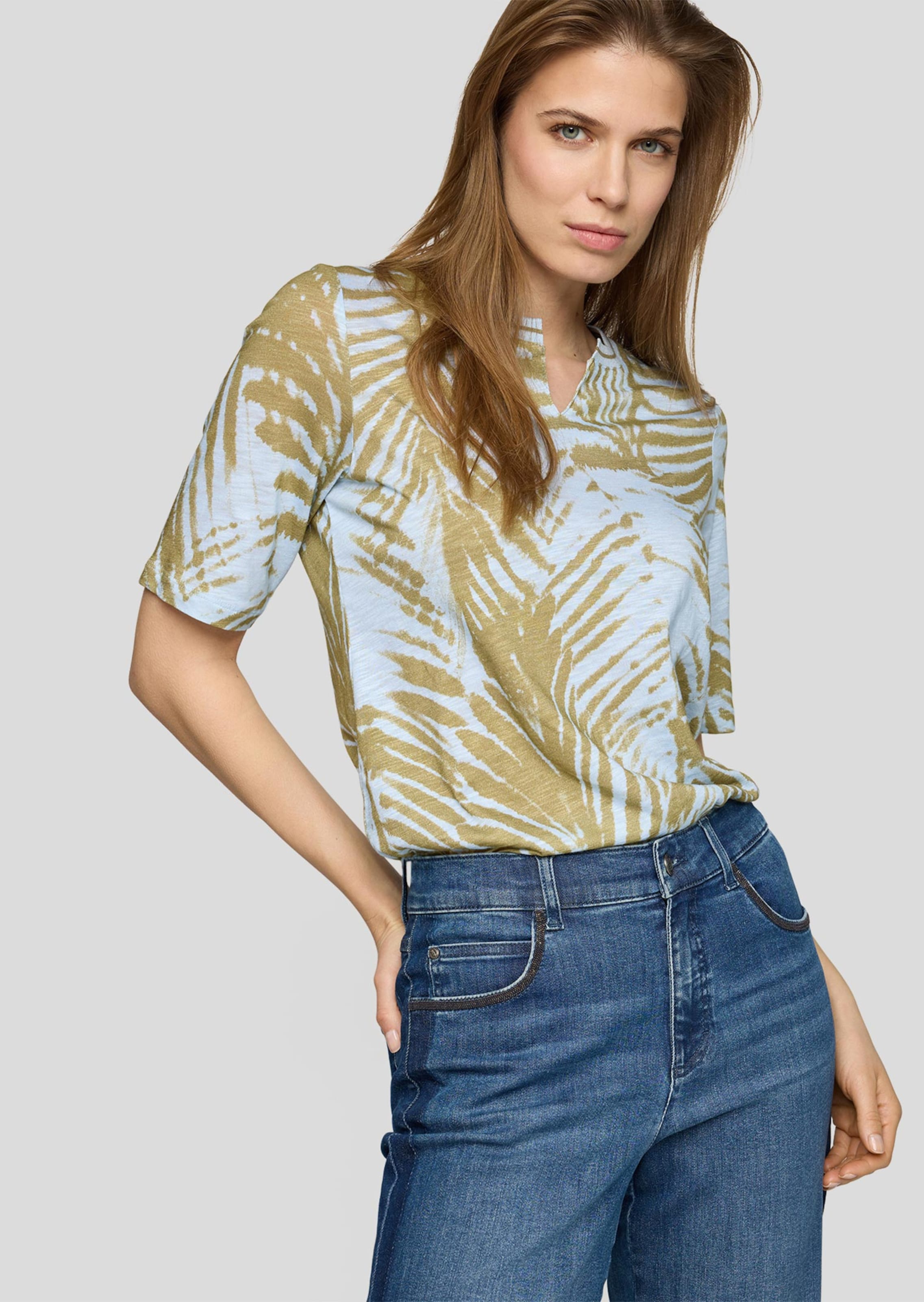 T-shirt flammée avec imprimé de feuilles