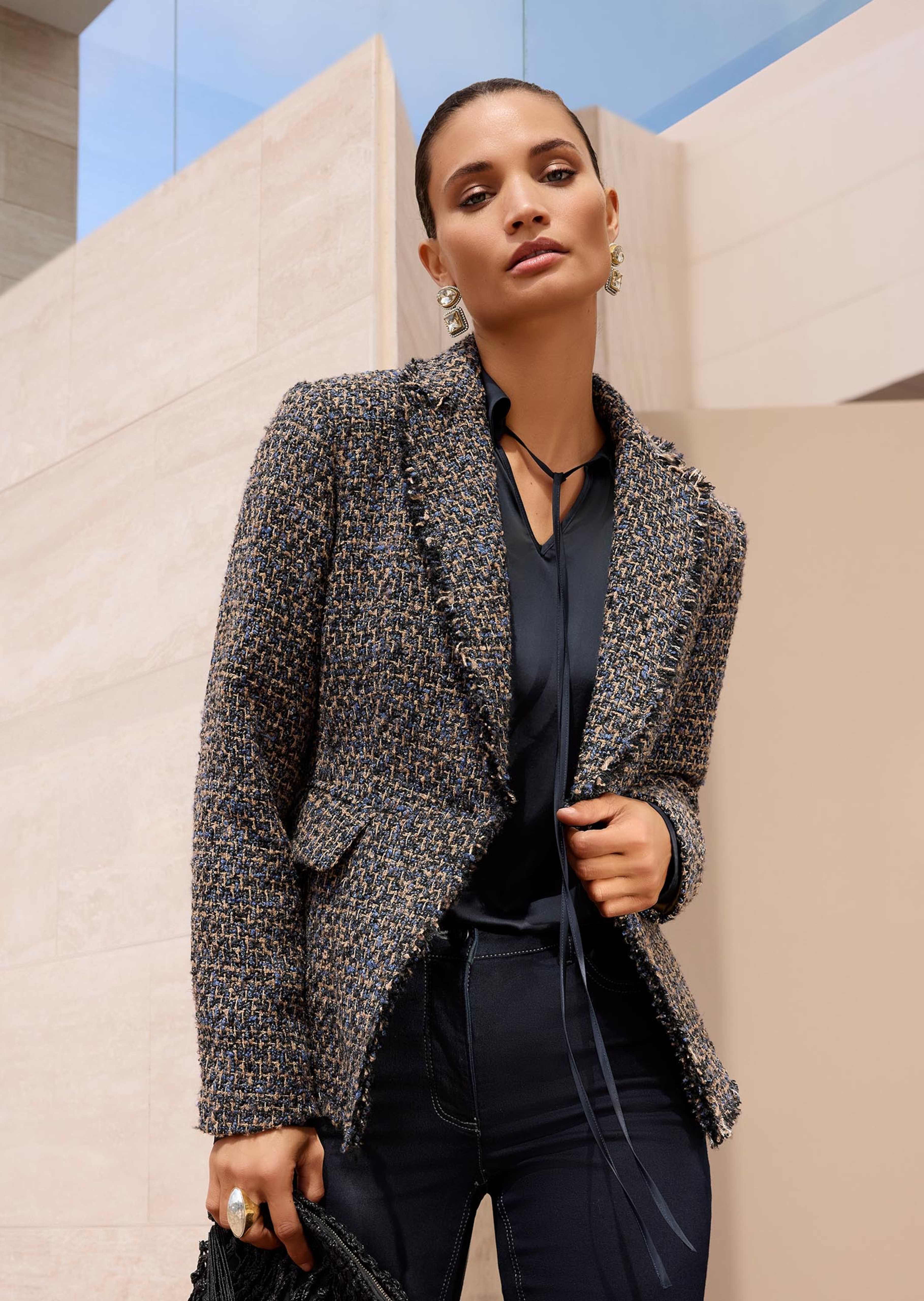 Tweedblazer mit Fransenkanten