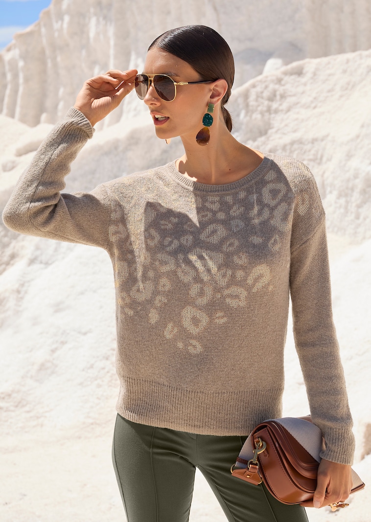 Kurzer Intarsien-Pullover mit Glanz-Effekt