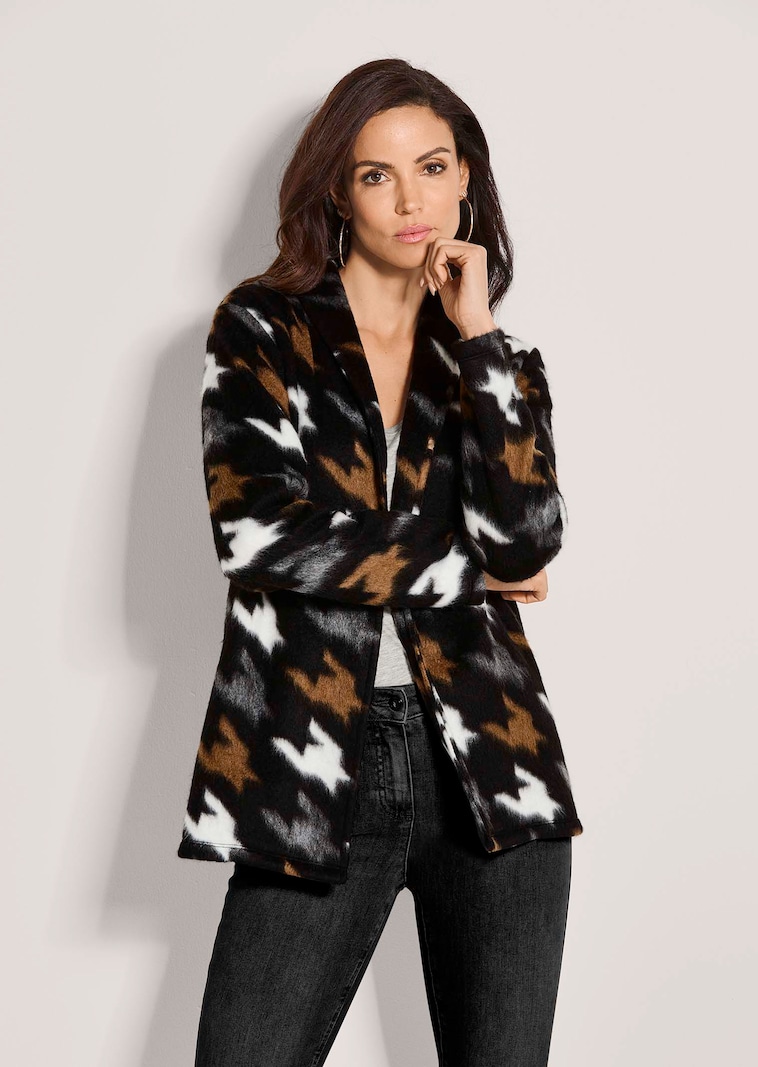Verschlusslose Shirtjacke mit Hahnentrittmuster