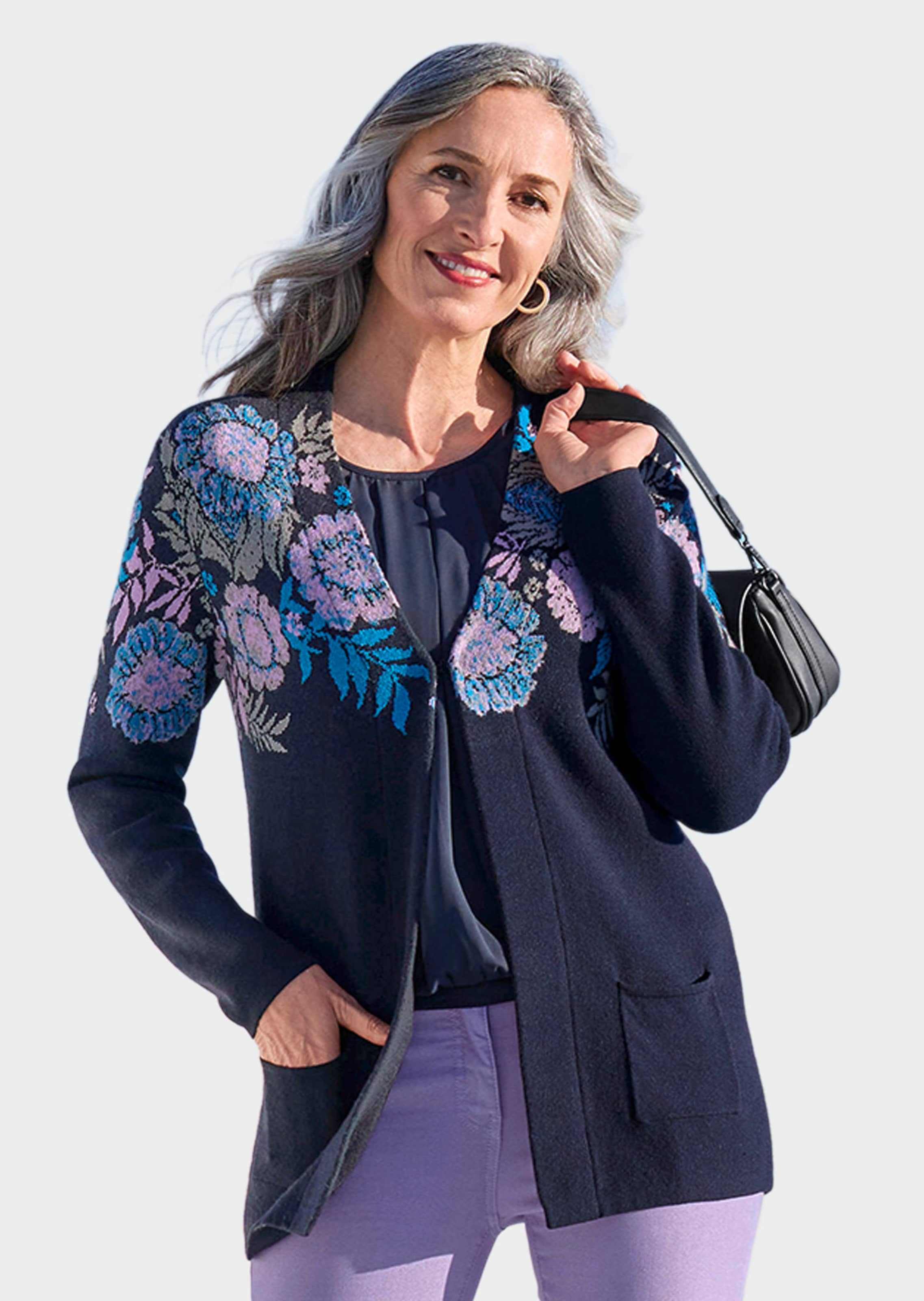 Strickjacke mit floralem Jacquardmuster