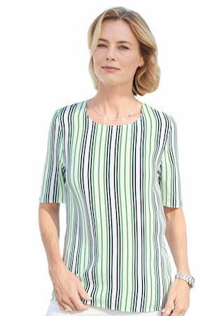 wit / marine / groen / gestr. Prachtige gestreepte blouse van soepele viscose