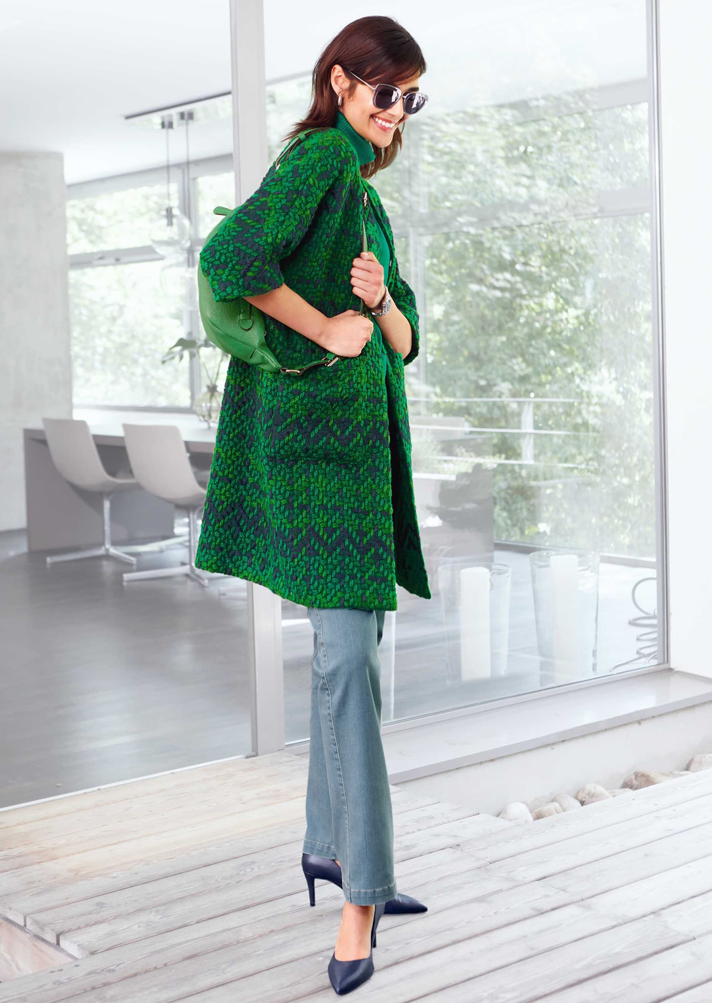 Longjacke aus grob strukturiertem Multicolor-Jacquard