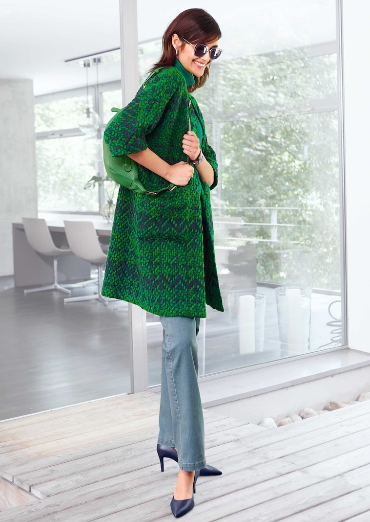 Longjacke aus grob strukturiertem Multicolor-Jacquard