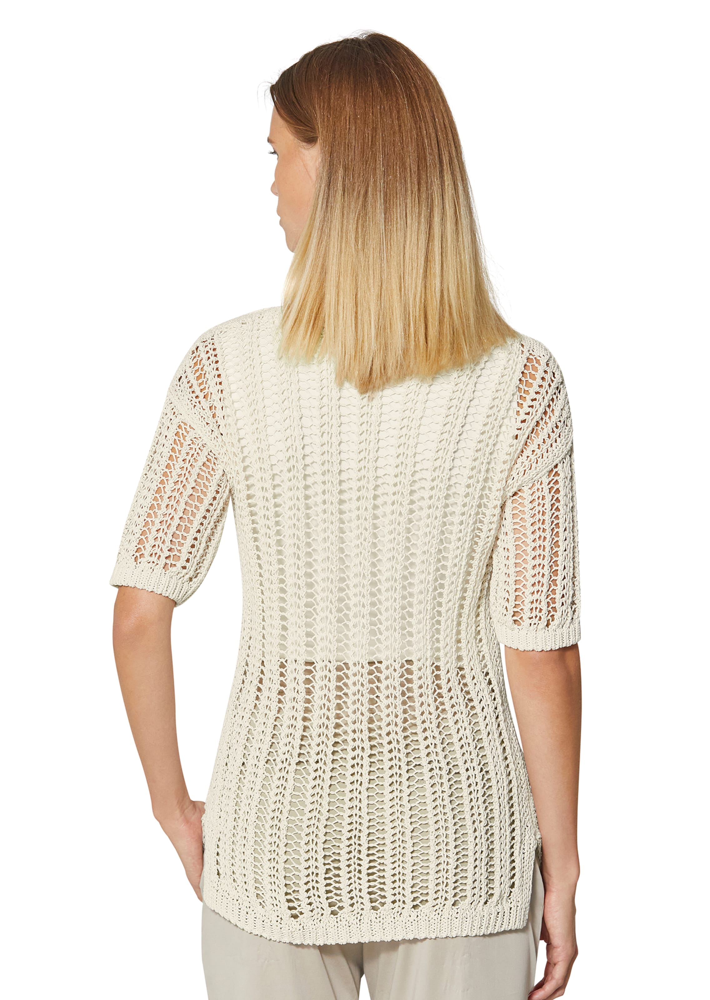 Ajour jumper made from fine Italian ribbon yarn in natural white