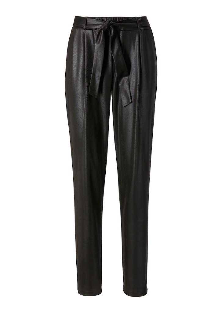 Faux leather trousers with tie belt