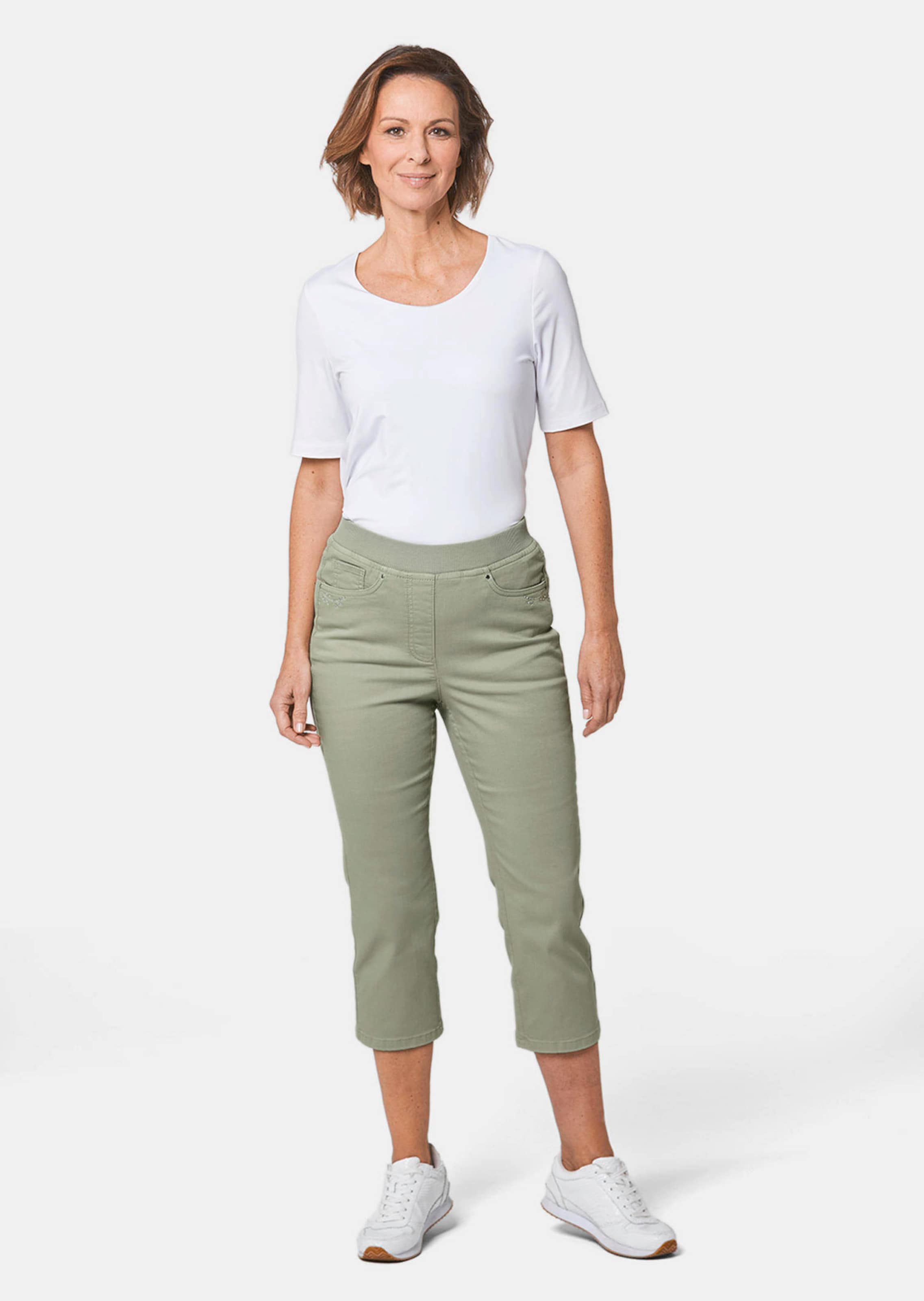 Goldner Fashion 3/4-jeans Louisa met comfortabele, elastische jerseyband en borduursel - boommos 