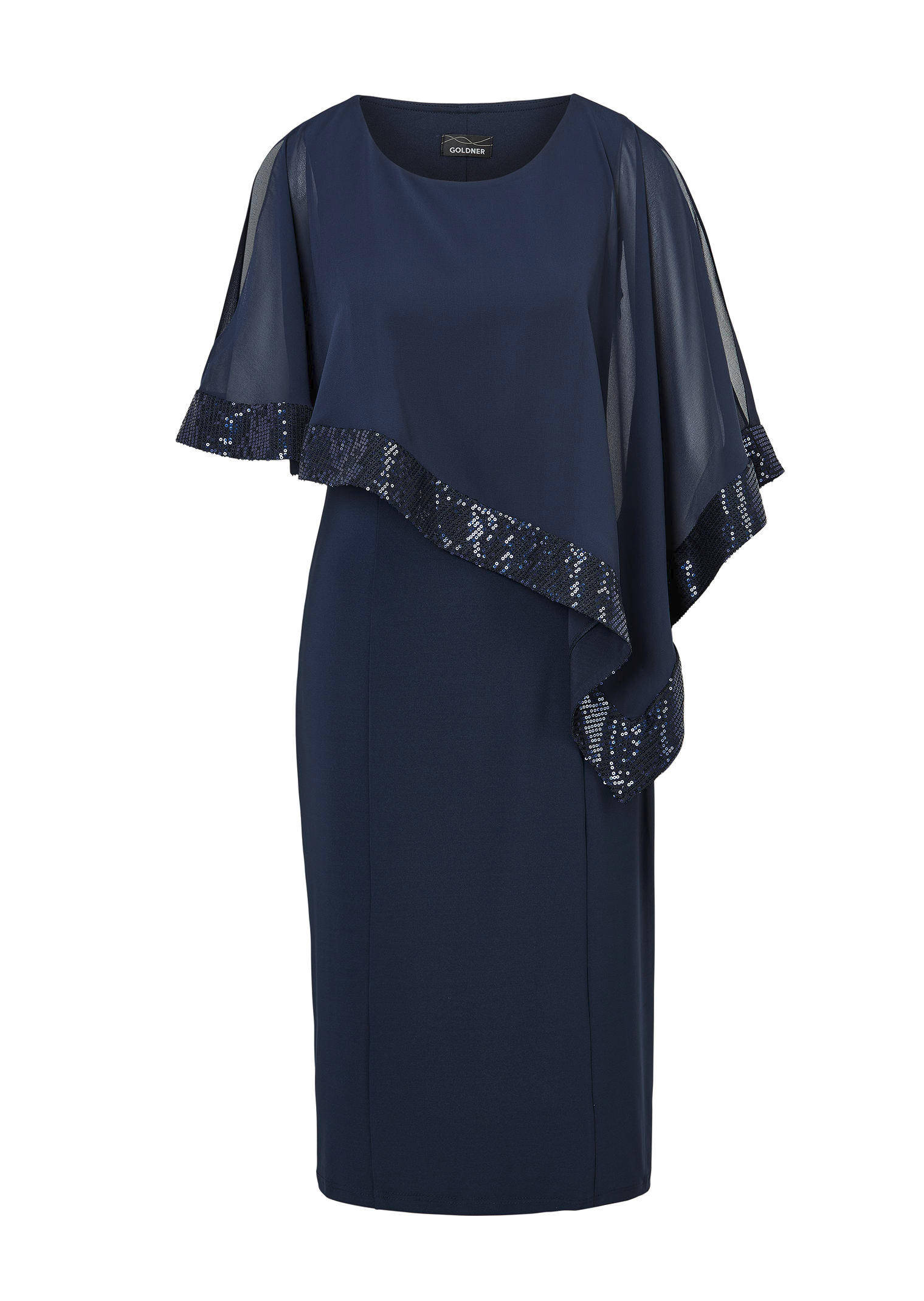 Kleid mit raffiniertem Chiffonüberwurf in marine | atelier GOLDNER