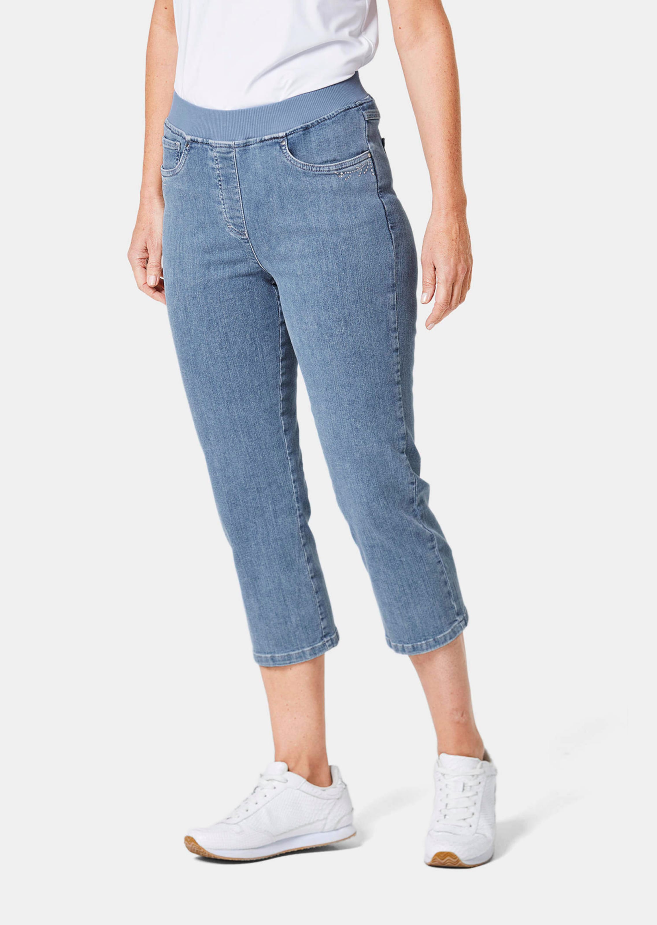 3/4-jeans Louisa met comfortabele, elastische jerseyband en borduursel