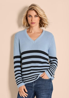 Ringel-Pullover mit V-Ausschnitt thumbnail 7