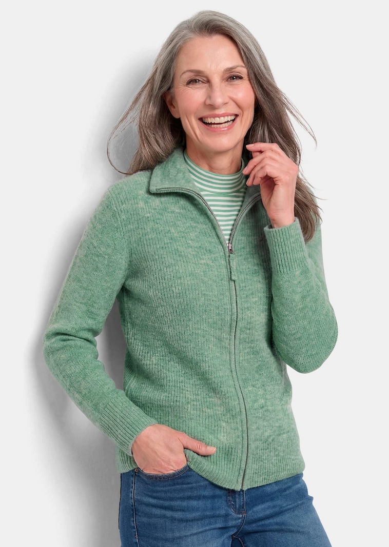 Geribd tricot jasje met ritssluiting