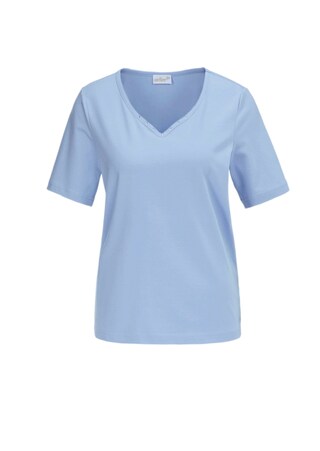 hellblau T-Shirt mit charmantem Ausschnitt und Schmucksteinchen