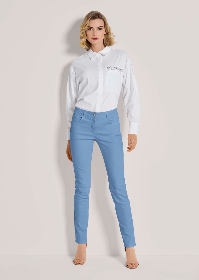 Slim five-pocket jeans met strassaccenten