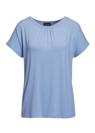 lichtblauw Comfortabel shirt met ronde hals van glanzend materiaal