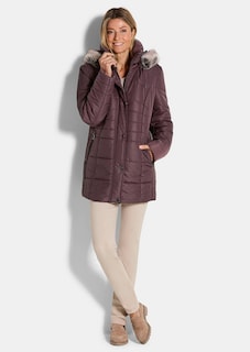 Manteau matelassé court avec capuche et tissu aspect fourrure thumbnail 2