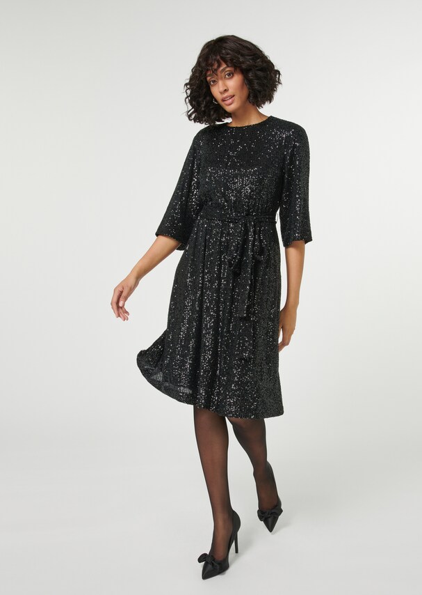 Flared sequin dress with belt 1