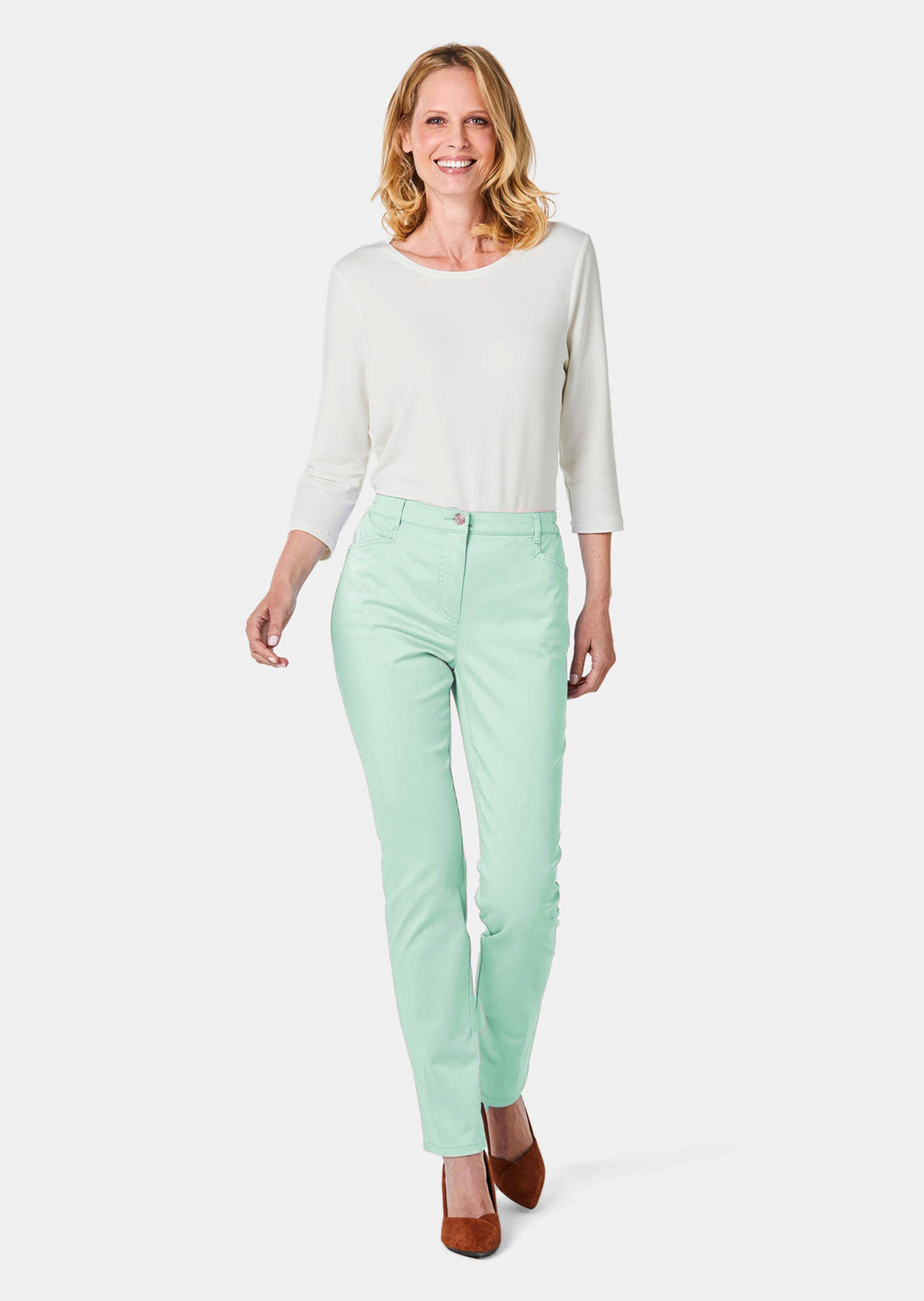 Pantalon léger en coton ANNA - vert menthe - Gr. 50 de Goldner Fashion
