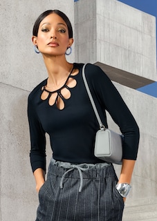 Rundhals-Shirt mit Cut-Outs und 3/4-Ärmeln thumbnail 7