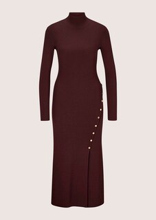 Figure-hugging knitted dress with decorative buttons and slit thumbnail 6
