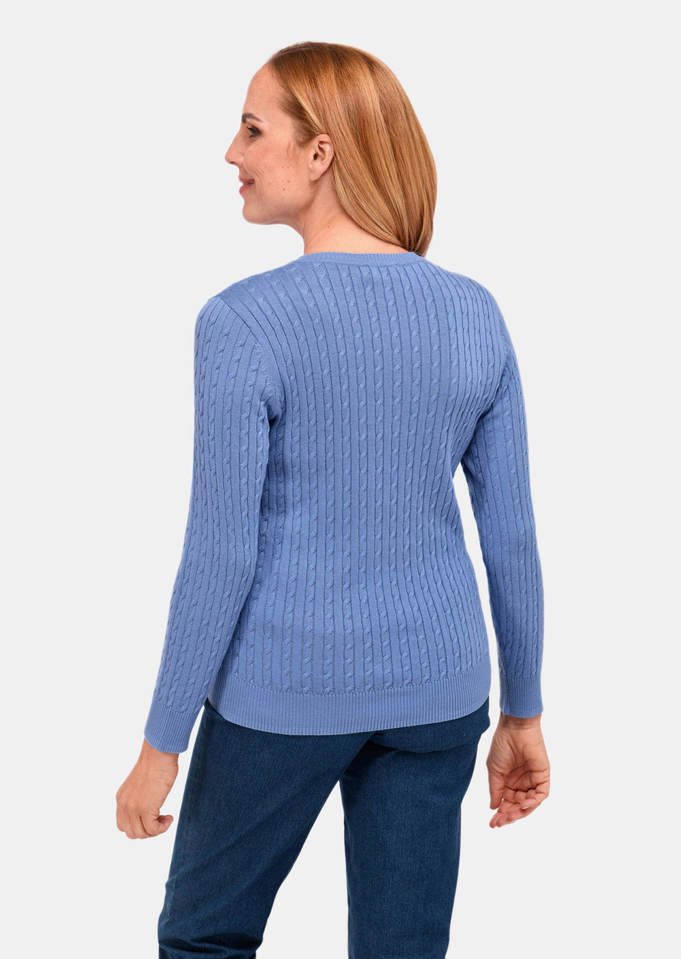 Pull léger orné d'un motif de tresses - bleu - Gr. 56 de Goldner Fashion
