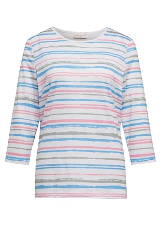 wit / turquoise / grijsgroen / gestreept Onderhoudsarm shirt in streeplook
