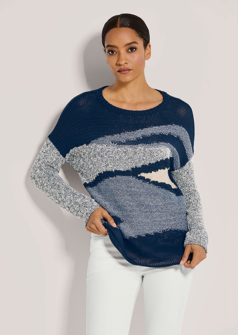 Rundhals-Pullover mit Intarsien
