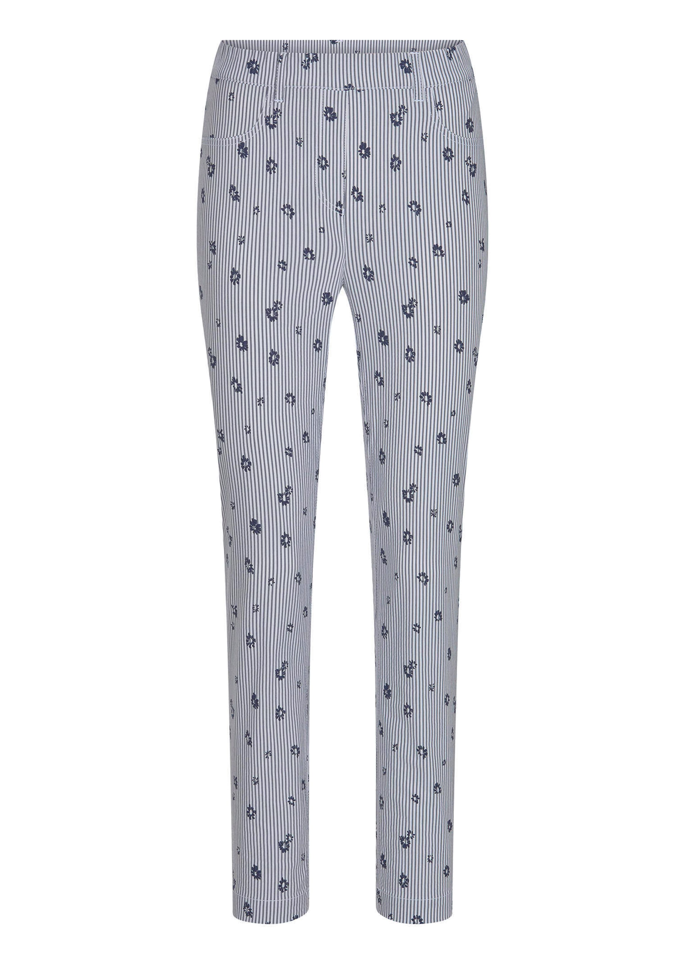 Broek LOUISA van bengaline, met strepen en bloemen