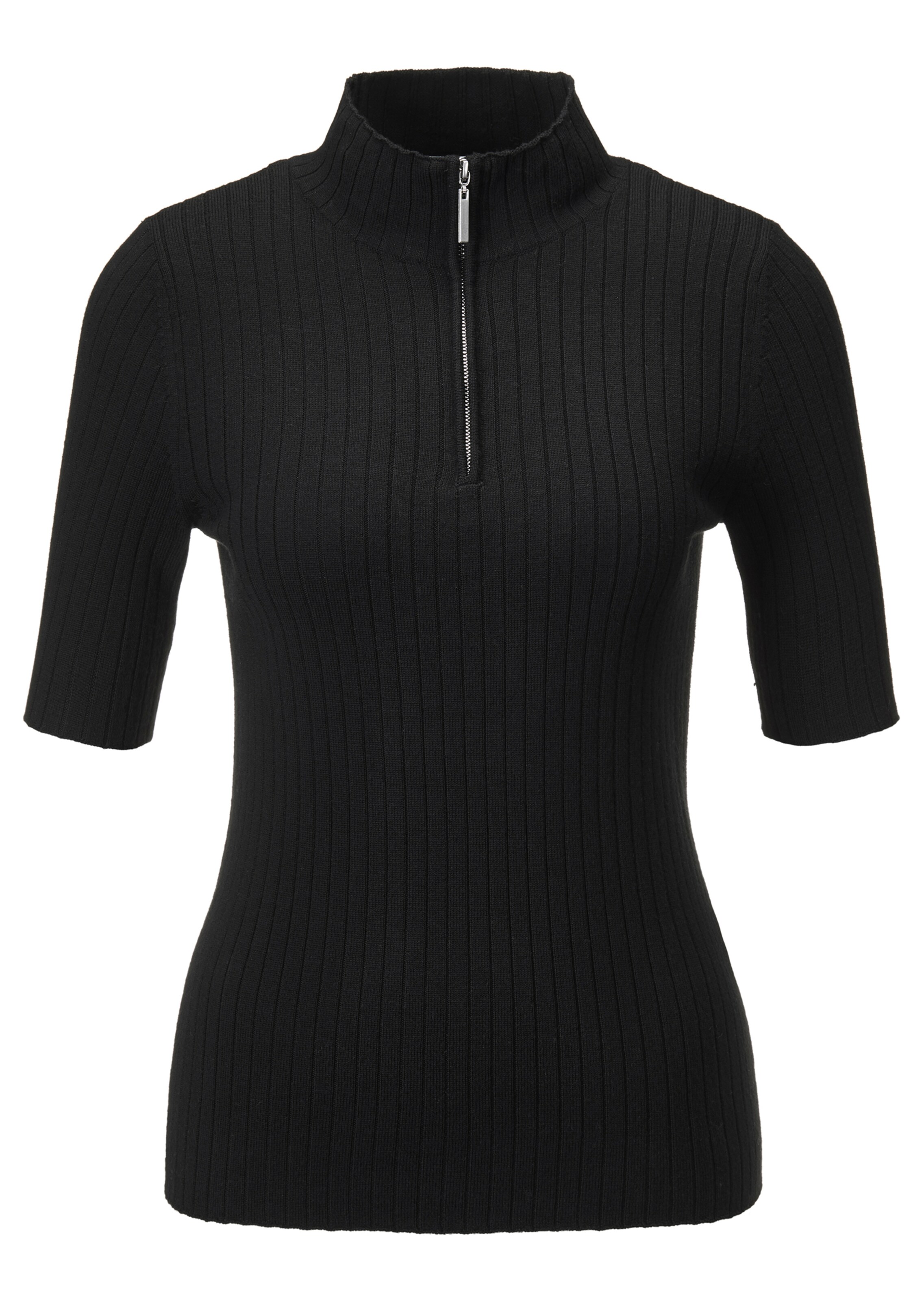 Halbarm-Pullover mit Stehkragen und Reißverschluss