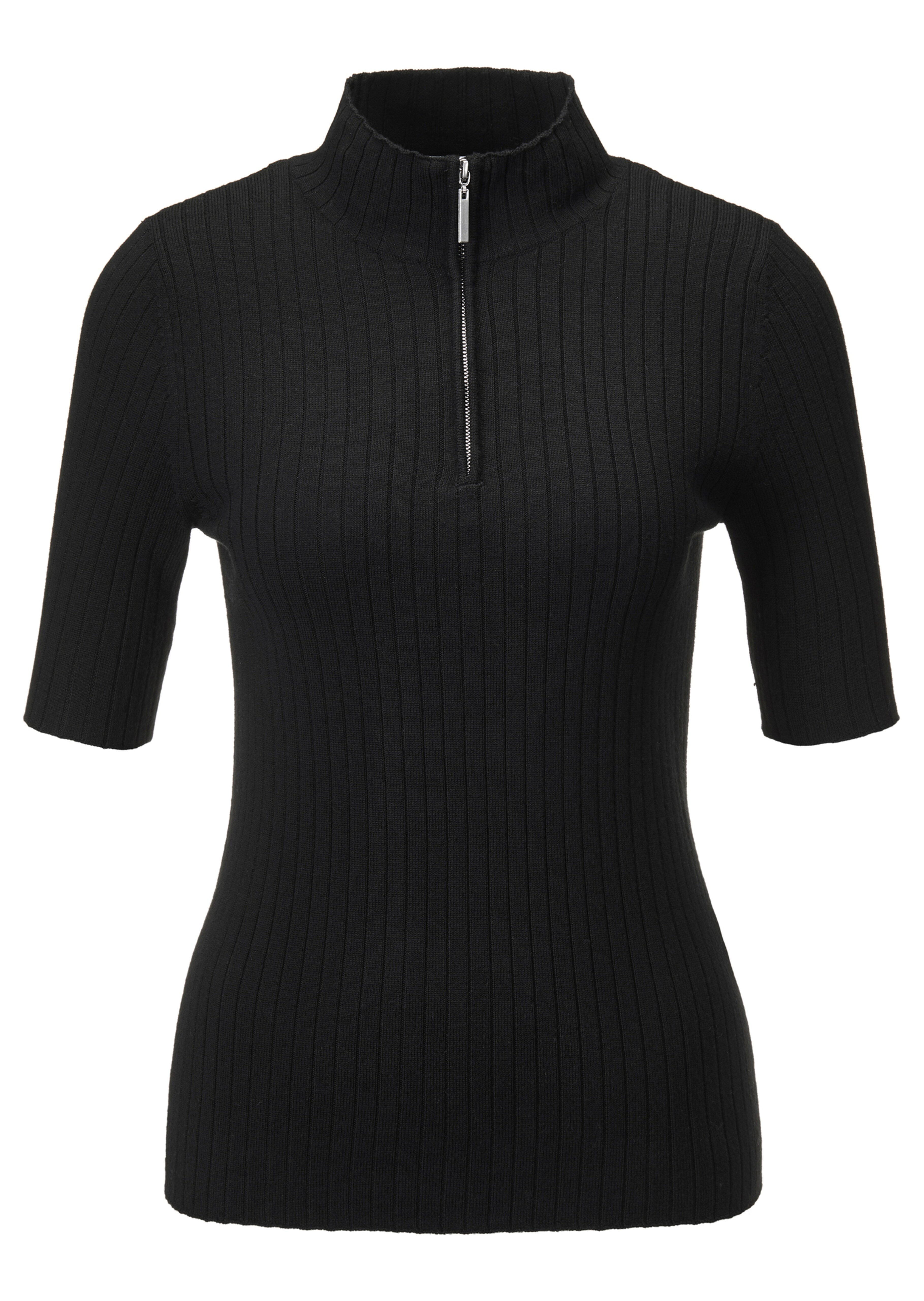 Halbarm-Pullover mit Stehkragen und Reißverschluss