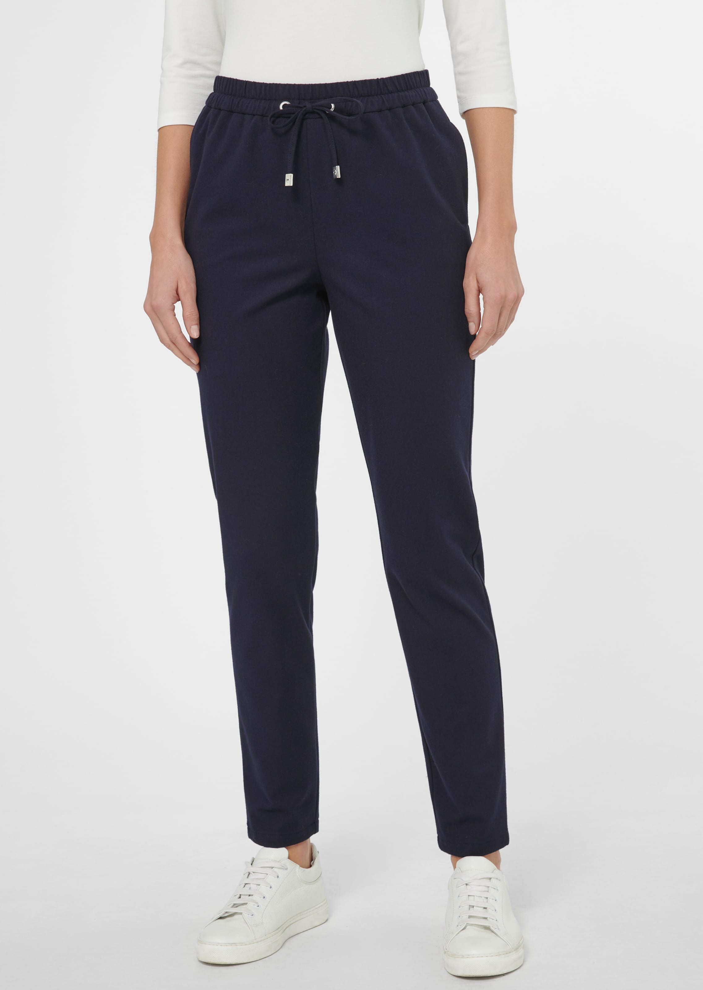 Navy Elasticated-waist pleated twill trousers | Moncler | MATCHES UK