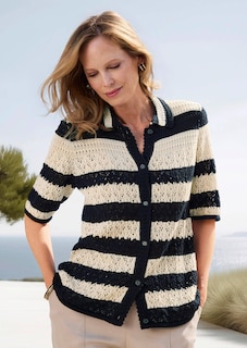 Gestreifte Strickjacke mit Lochmuster thumbnail 7