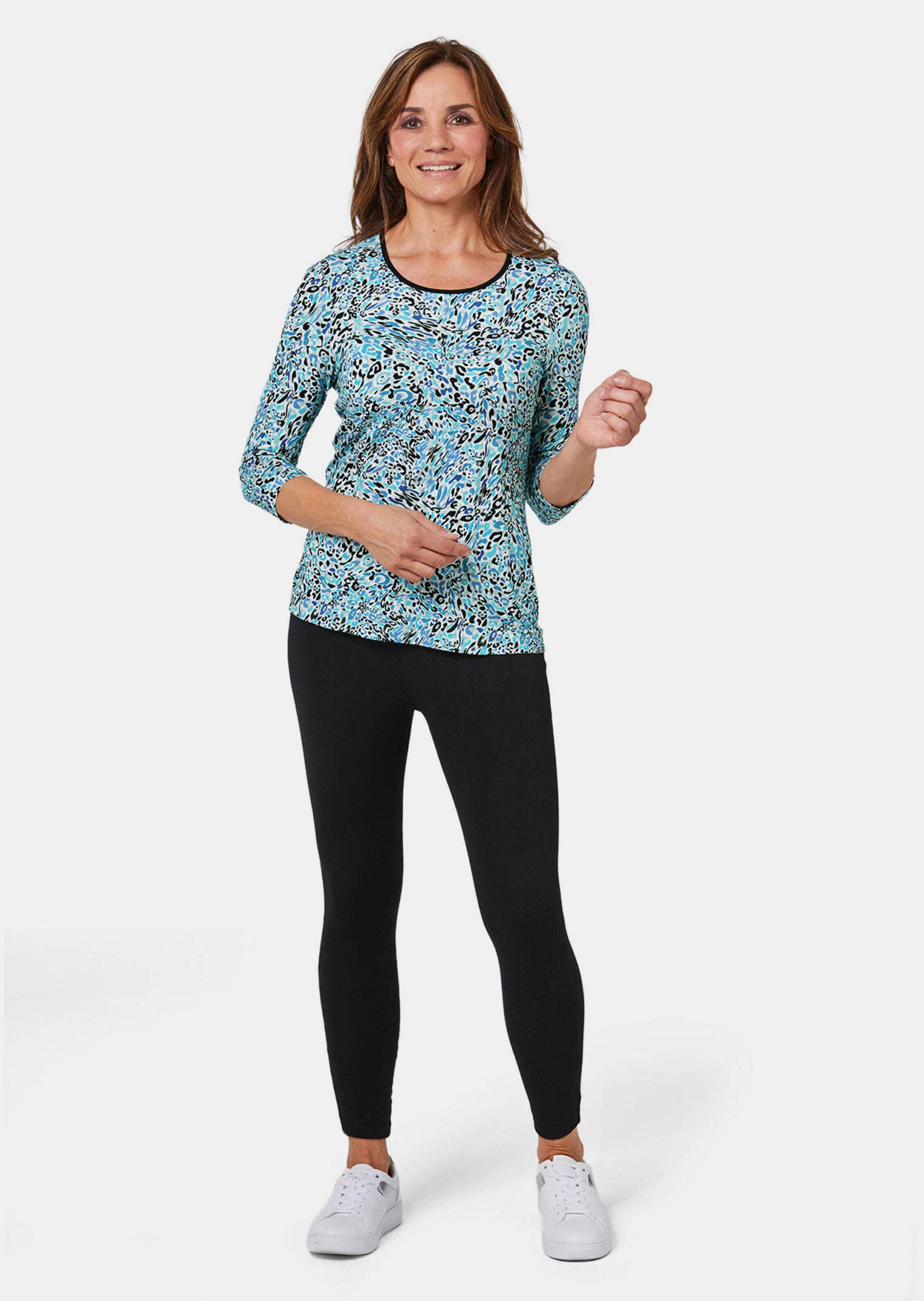 T-shirt imprimé à encolure arrondie et manches 3/4 - gris / noir / turquoise / à motifs - Gr. 25 de 