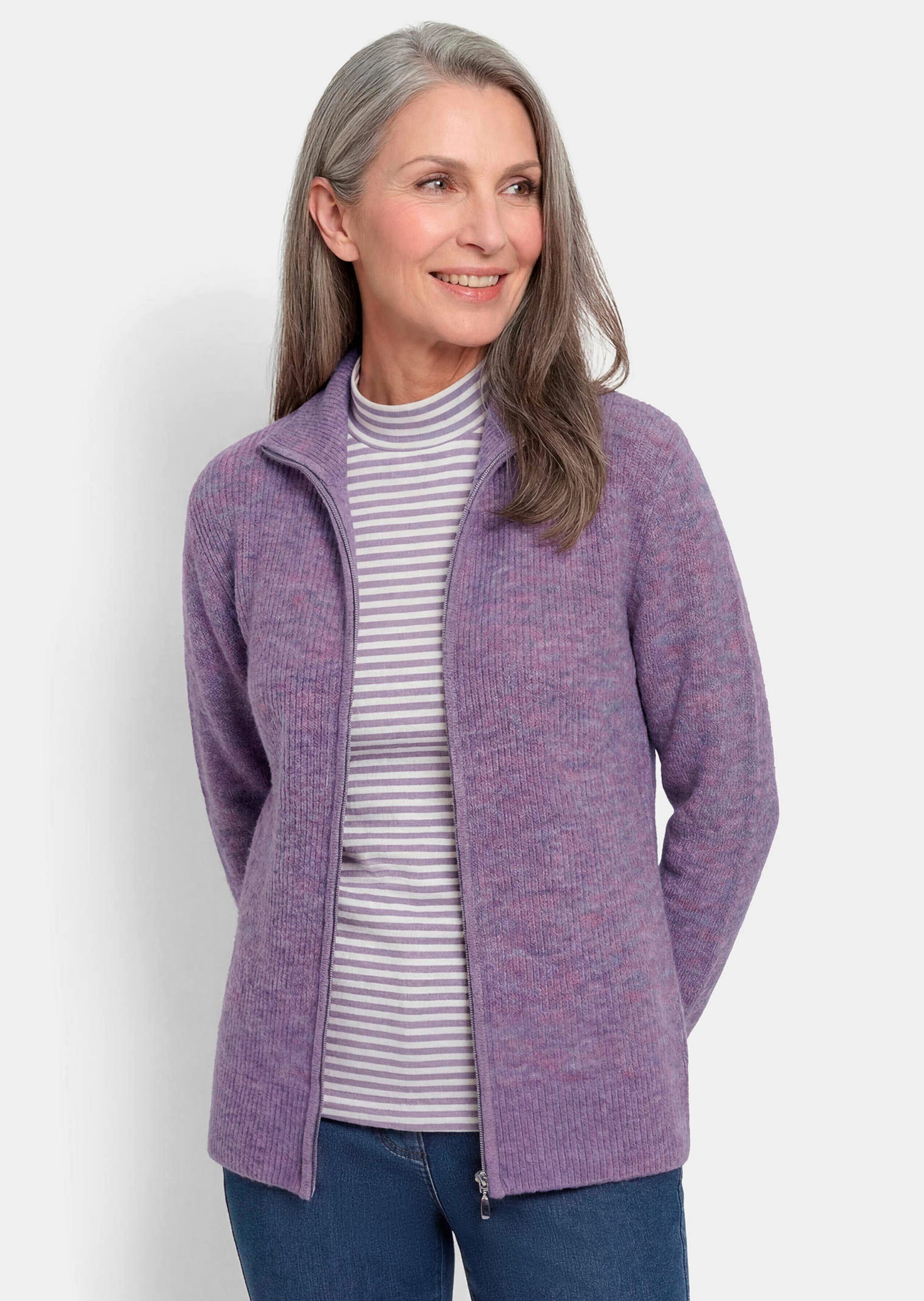 Geribd tricot jasje met ritssluiting