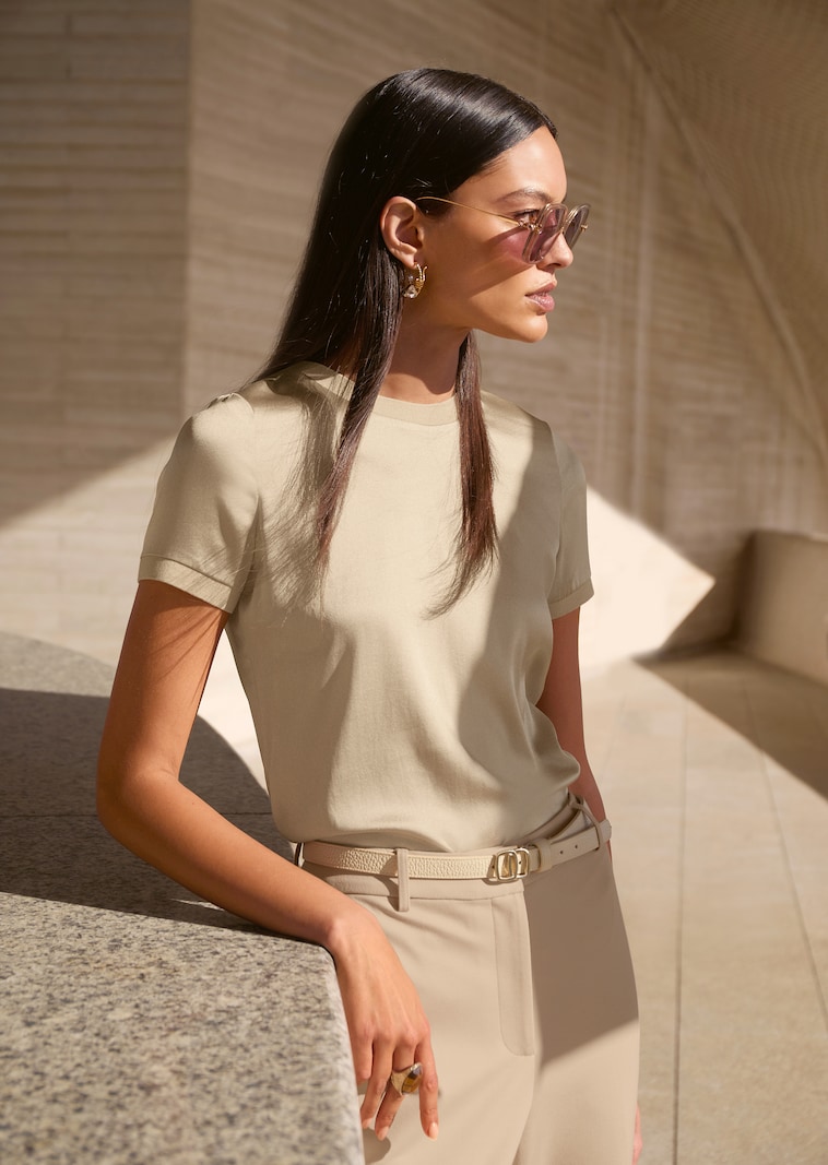 Blusenshirt aus Seide mit Rippenblenden