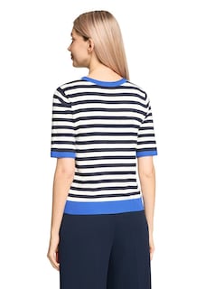 Geringelter Feinstrickpullover mit Halbarm thumbnail 3