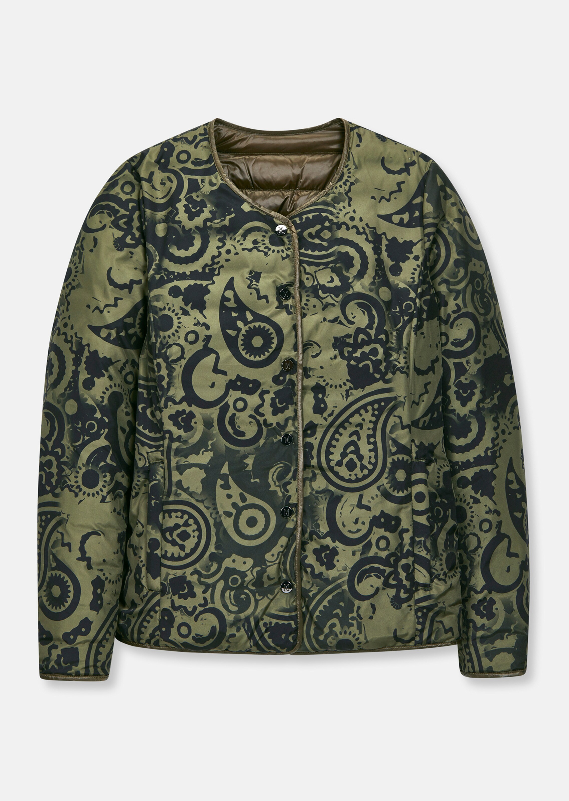 Reversible jacket with paisley print in khaki / black | MADELEINE 